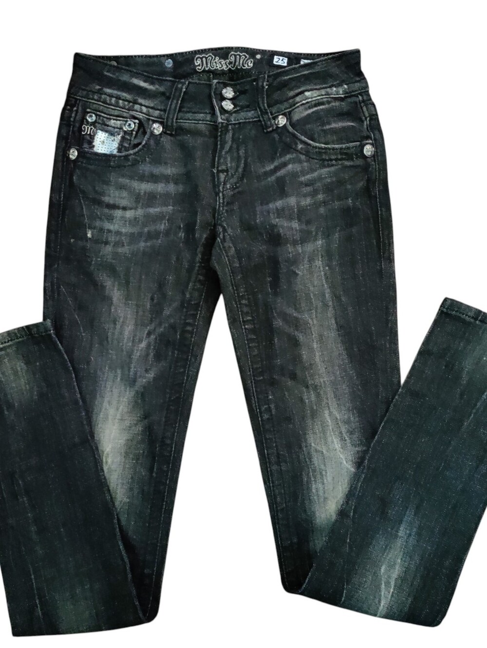 Miss Me Skinny Jeans Stud Charcoal Black JP51475K Straight Biker Metal